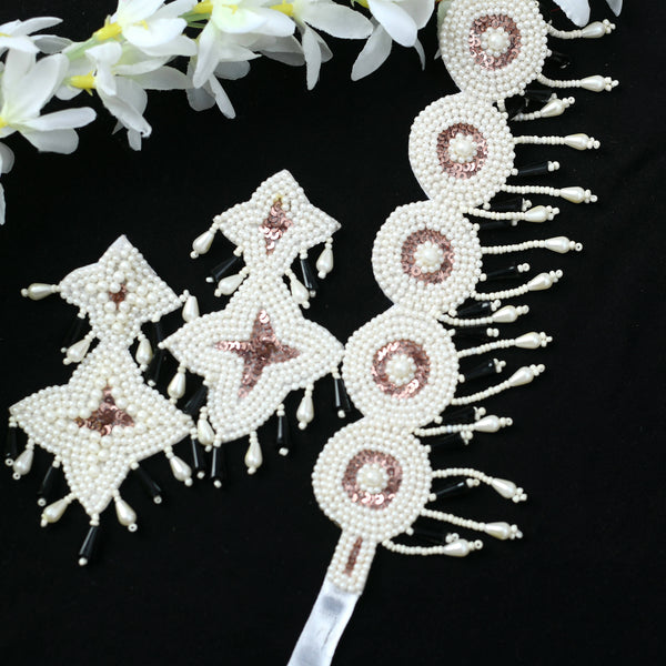 Mominos Fashion Johar Kamal Handicraft Gold/Off White Pearls Necklace with Earrings For Women - Distacart