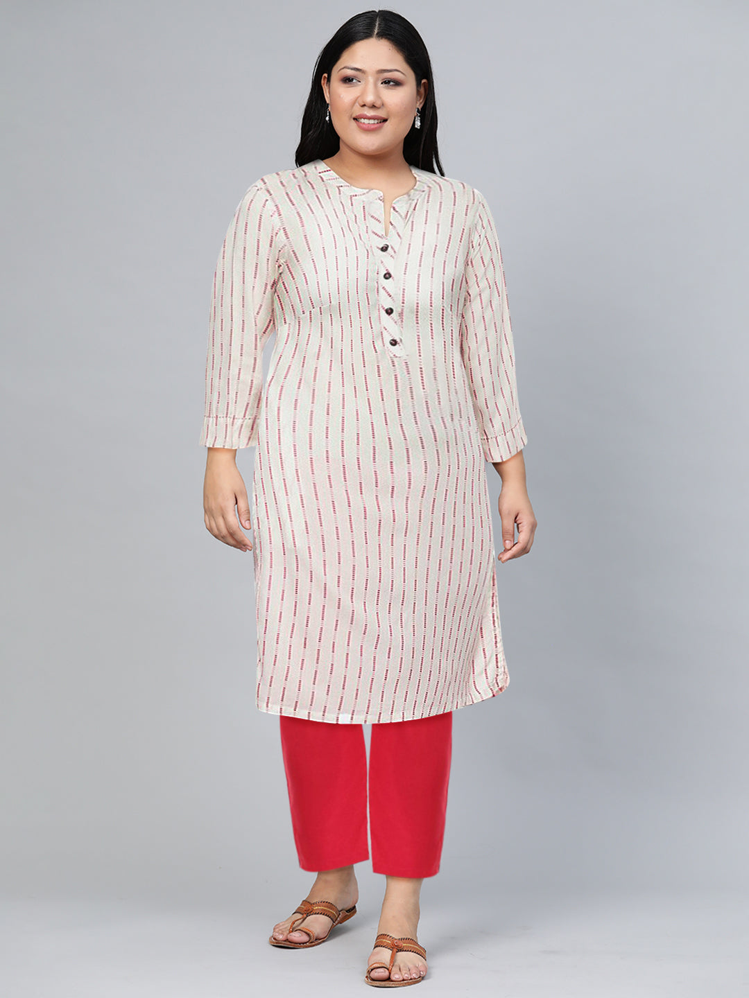 Biba Women Striped Woven Design Kurta - Distacart