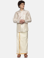 Thumbnail for Sethukrishna Men Cream-Coloured Solid Art Silk Dhoti - Distacart