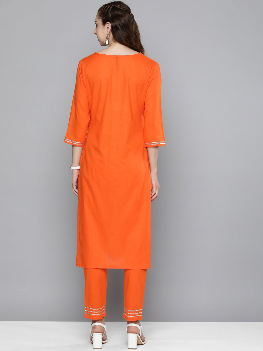 HERE&NOW Women Regular Gotta Patti Pure Cotton Kurta with Trousers - Distacart