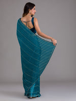 Thumbnail for Koskii Blue & Silver-Toned Striped Beads and Stones Saree - Distacart