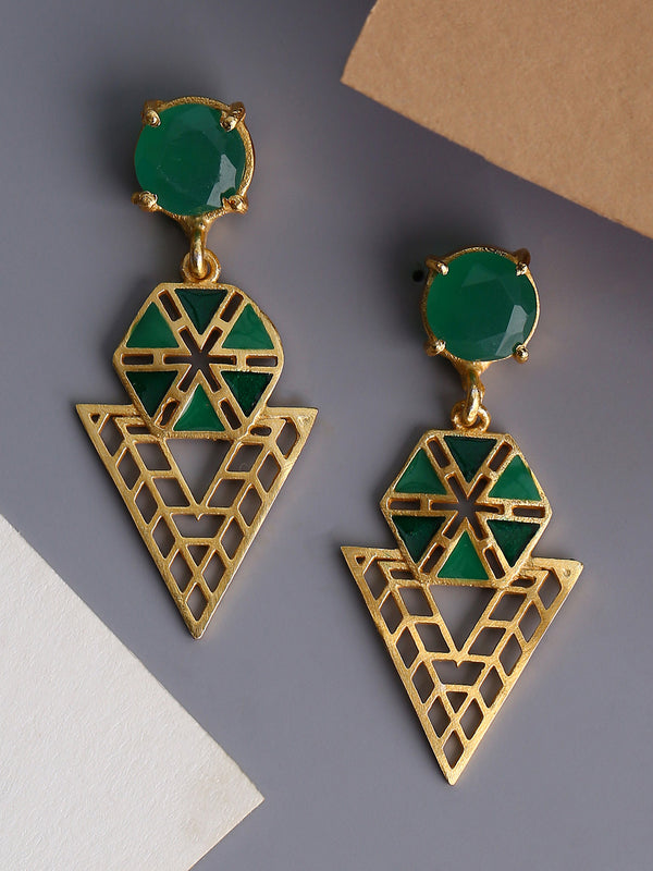 Shoshaa Green Gold Plated Enamelled Contemporary Drop Earrings - Distacart