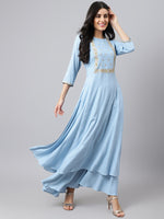 Thumbnail for Khushal K Ethnic Motifs Yoke Design Zari Sequined Anarkali Kurta with Palazzos - Distacart