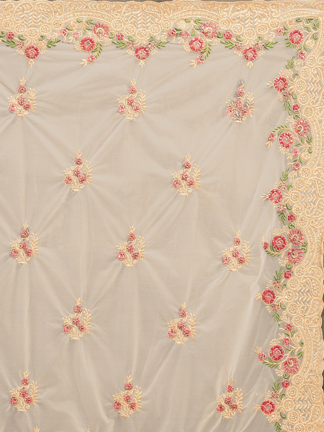 Tikhi Imli Off-White & Gold-Coloured Net Embroidered Saree - Distacart