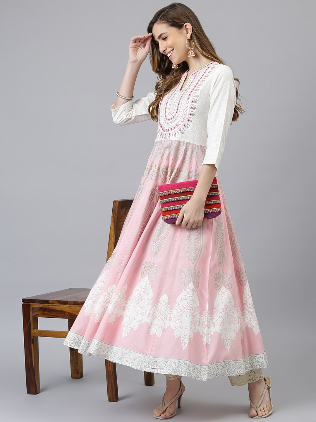 Khushal K Women Pink Ethnic Motifs Embroidered Thread Work Anarkali Kurta - Distacart