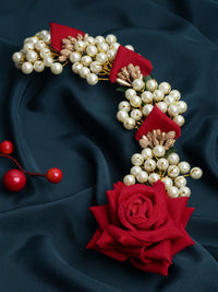 Thumbnail for Panash Women Gold-Toned & Red Embellished Hair Accessory Set of - Distacart