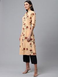 Thumbnail for HERE&NOW Women Orange & Brown Floral Printed A-Line Kurta - Distacart