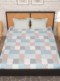Thumbnail for Story@home Arena Peach & White Geometric Microfiber 180TC Queen Bedsheet & 2 Pillow Covers - Distacart