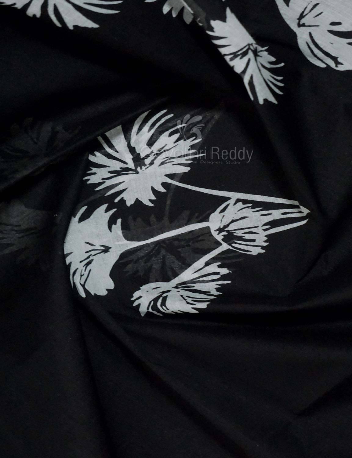 Black And Chikoo Colour Block Print Pure Mulmul Cotton Saree By Gayathri Reddy Designer Studio - Distacart