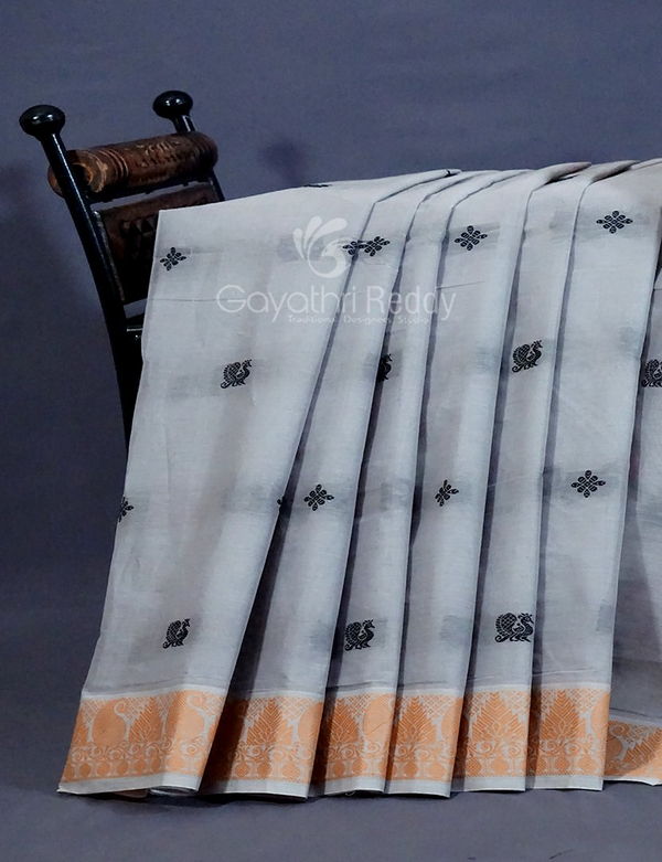 Kalanetha Shades of Grey Pure Kanchi Cotton Saree With Kanchi Traditional Border By Gayathri Reddy Designer Studio - Distacart