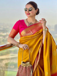 Thumbnail for Kalini Ethnic Motifs Woven Design Zari Silk Cotton Banarasi Saree - Distacart