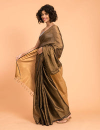 Thumbnail for Suta Black Gold Woven Design Zari Pure Linen Saree - Distacart