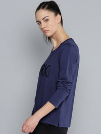 Thumbnail for HRX by Hrithik Roshan Women Navy Blue & Black Printed Lifestyle Regular Fit T-Shirt - Distacart