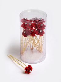 Thumbnail for Panash Women Gold-Toned & Red Rose Embellished U Pins - Distacart