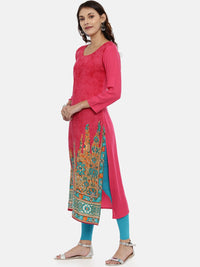 Thumbnail for Souchii Pink & Mustard Yellow Printed Straight Kurta - Distacart
