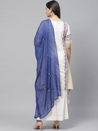 Thumbnail for Biba Women Off-White & Blue Checked Asymmetric Kurta with Palazzos & Dupatta - Distacart