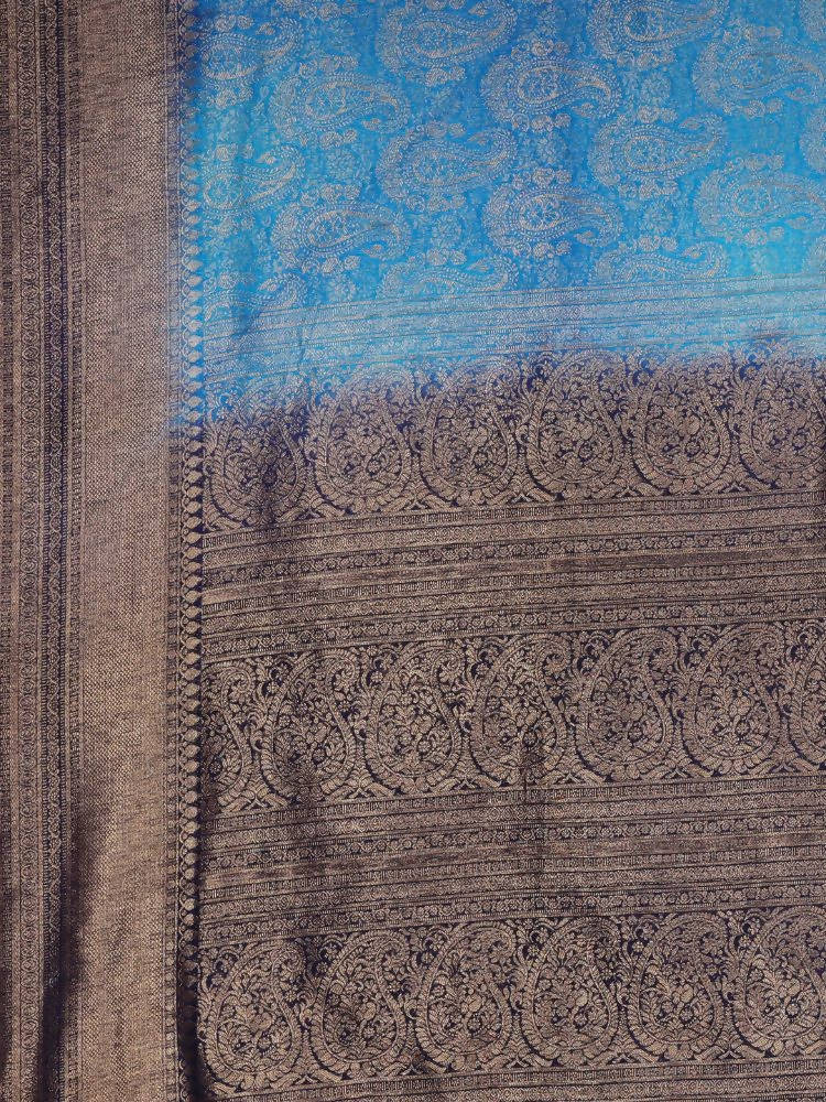 Kalamandir Ethnic Motifs Blue Silk Blend Saree