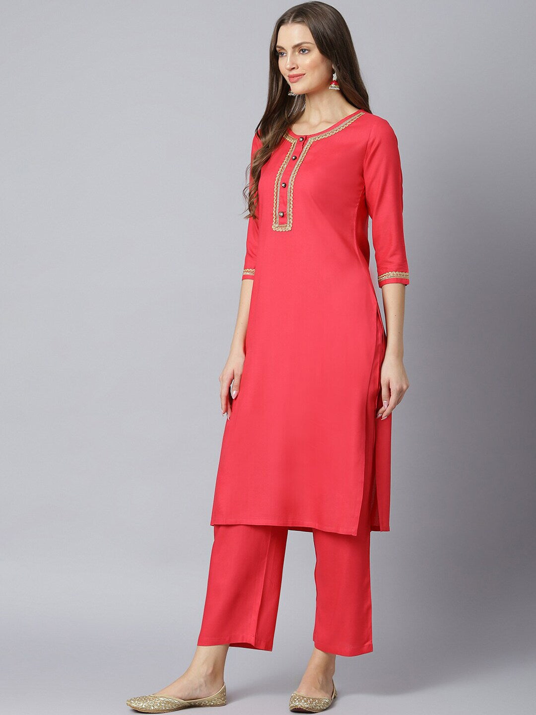 Khushal K Women Pink Gotta Patti Kurta with Trousers & With Dupatta - Distacart