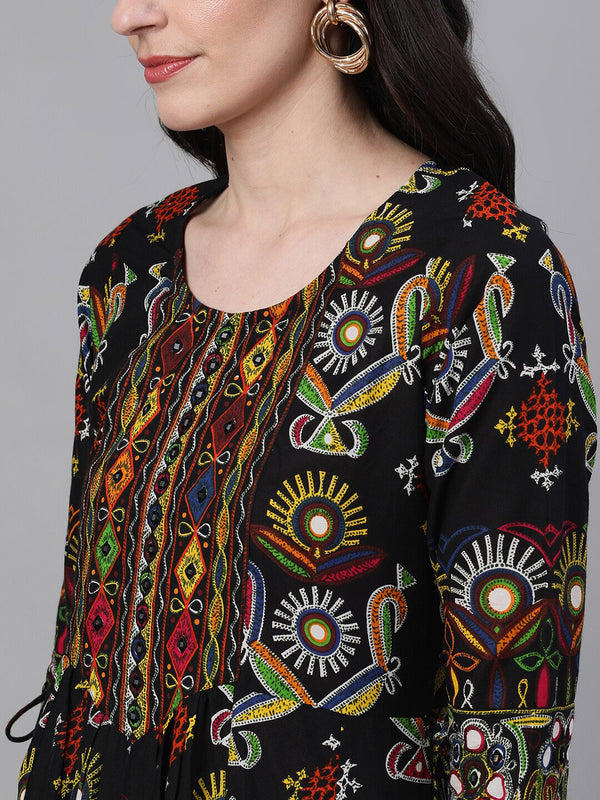 Ishin Women Black & Black Printed Anarkali Kurta - Distacart