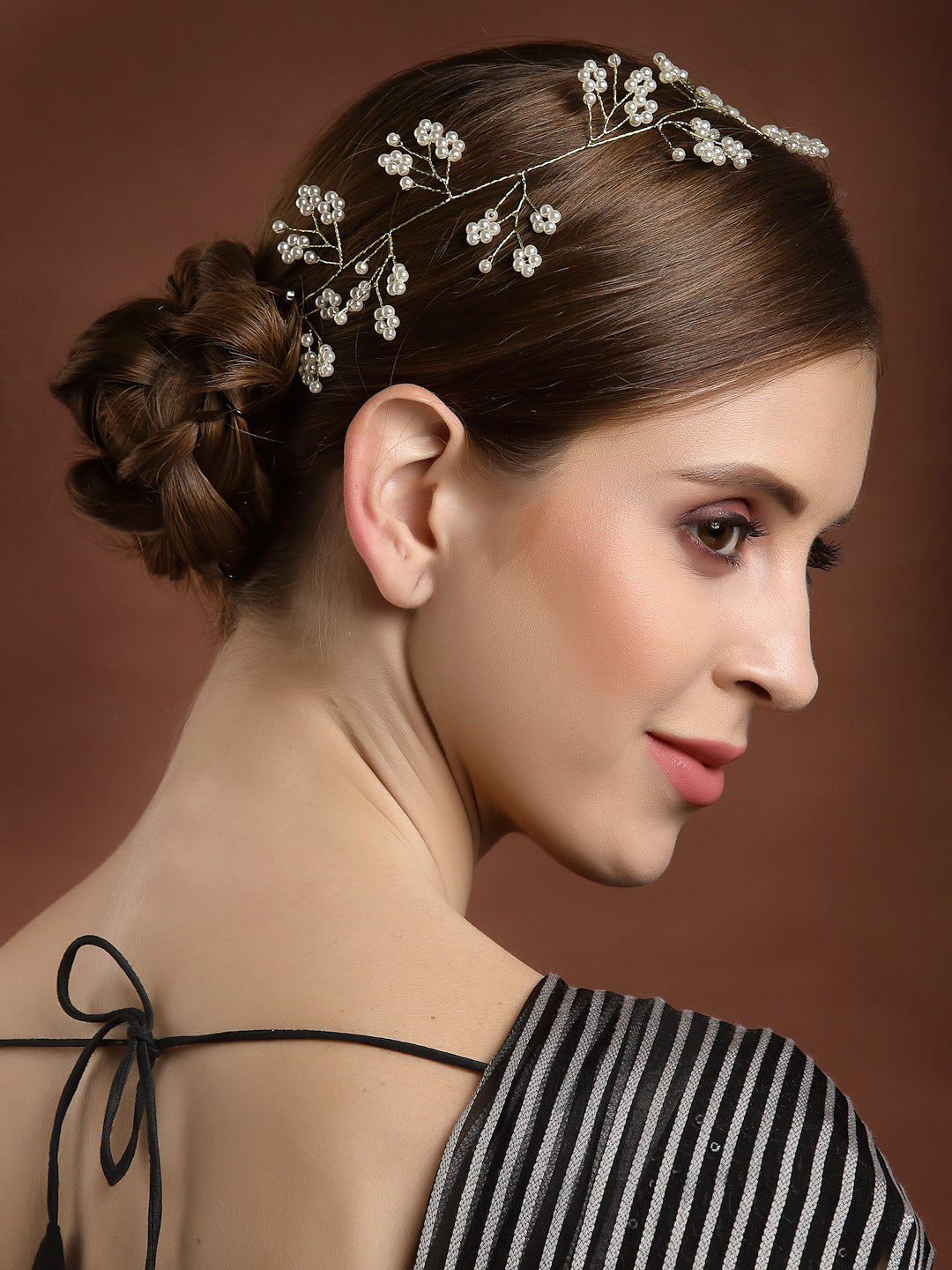 Panash Women Gold-Toned & White Beaded Tiara - Distacart