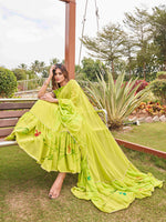 Thumbnail for Tikhi Imli Printed Ruffle Saree With Mirror Embroidered Work Blouse - Distacart