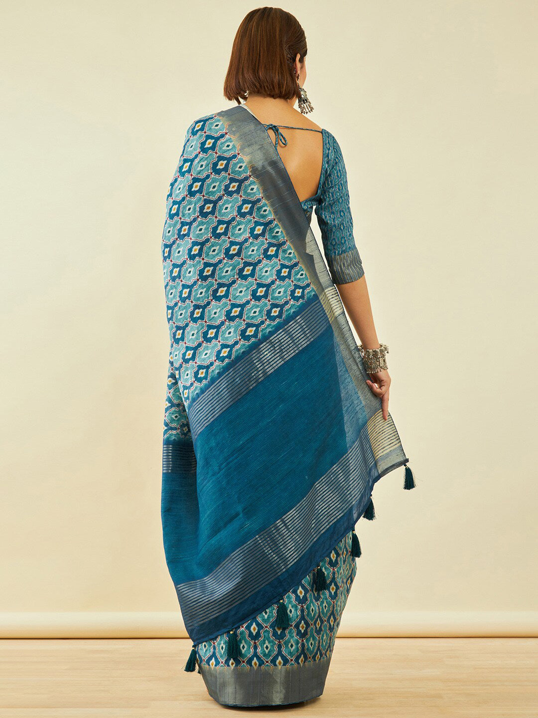 Soch Zari Silk Blend Ikat Saree - Distacart