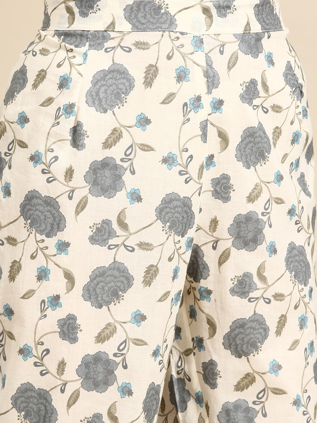 Sangria Floral Printed Angrakha Sequinned Pure Cotton Kurta With Trousers - Distacart
