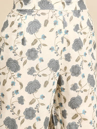 Thumbnail for Sangria Floral Printed Angrakha Sequinned Pure Cotton Kurta With Trousers - Distacart