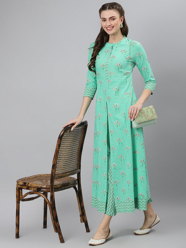 Khushal K Floral Printed Pure Cotton Kurta with Trousers - Distacart