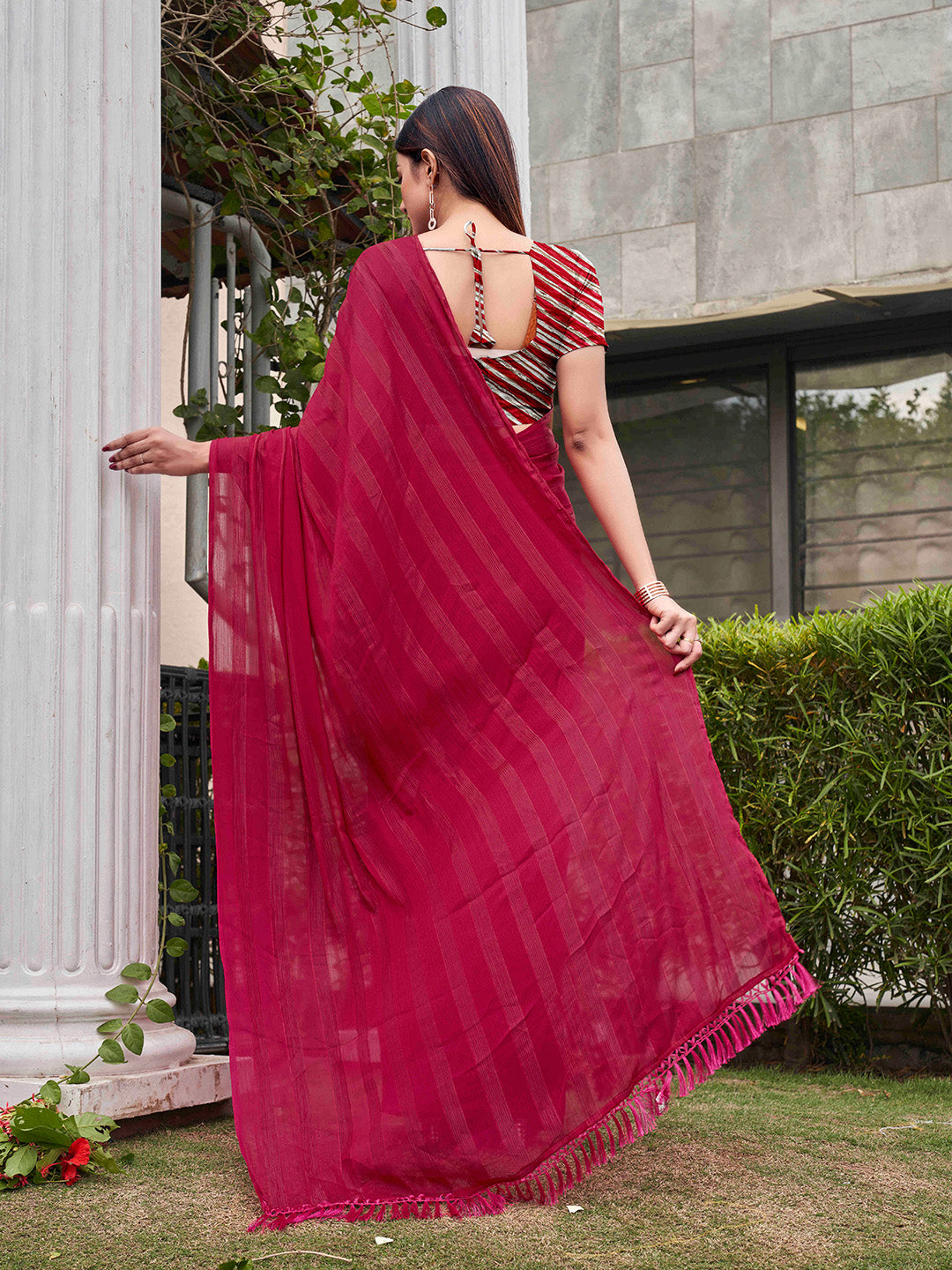 Tikhi Imli Striped Satin Ready to Wear Saree - Distacart