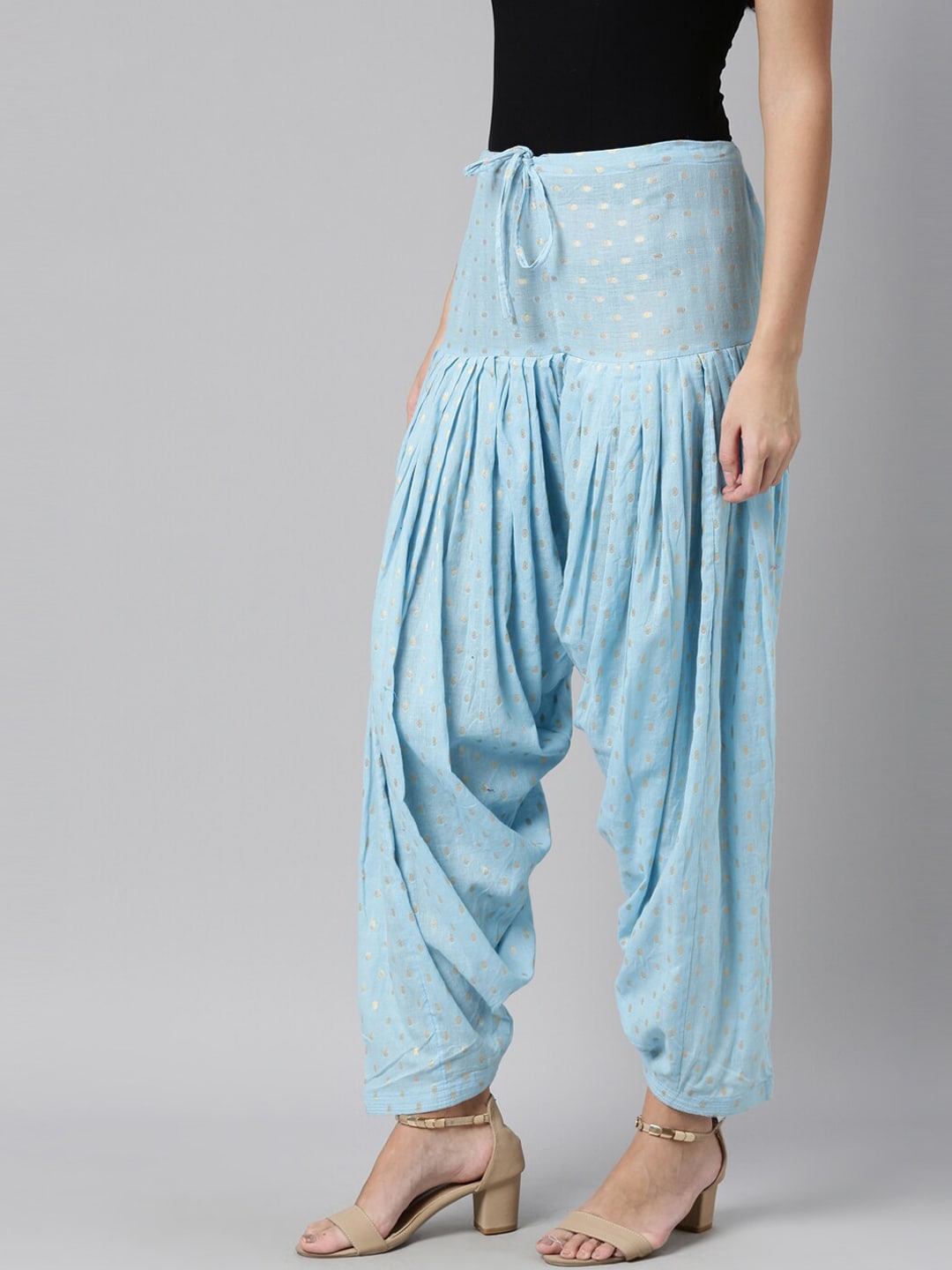 Souchii Blue & Gold-Coloured Woven Design Pure Cotton Patiala - Distacart