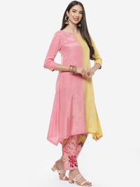 Thumbnail for Biba Women Yellow Floral Colourblocked Kurta with Trousers & With Dupatta - Distacart