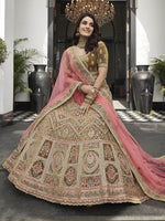 Thumbnail for Myra Olive Green Velvet Embroidered Designer Lehenga - Distacart