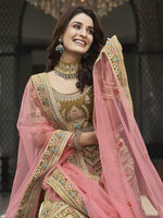 Thumbnail for Myra Olive Green Velvet Embroidered Designer Lehenga - Distacart