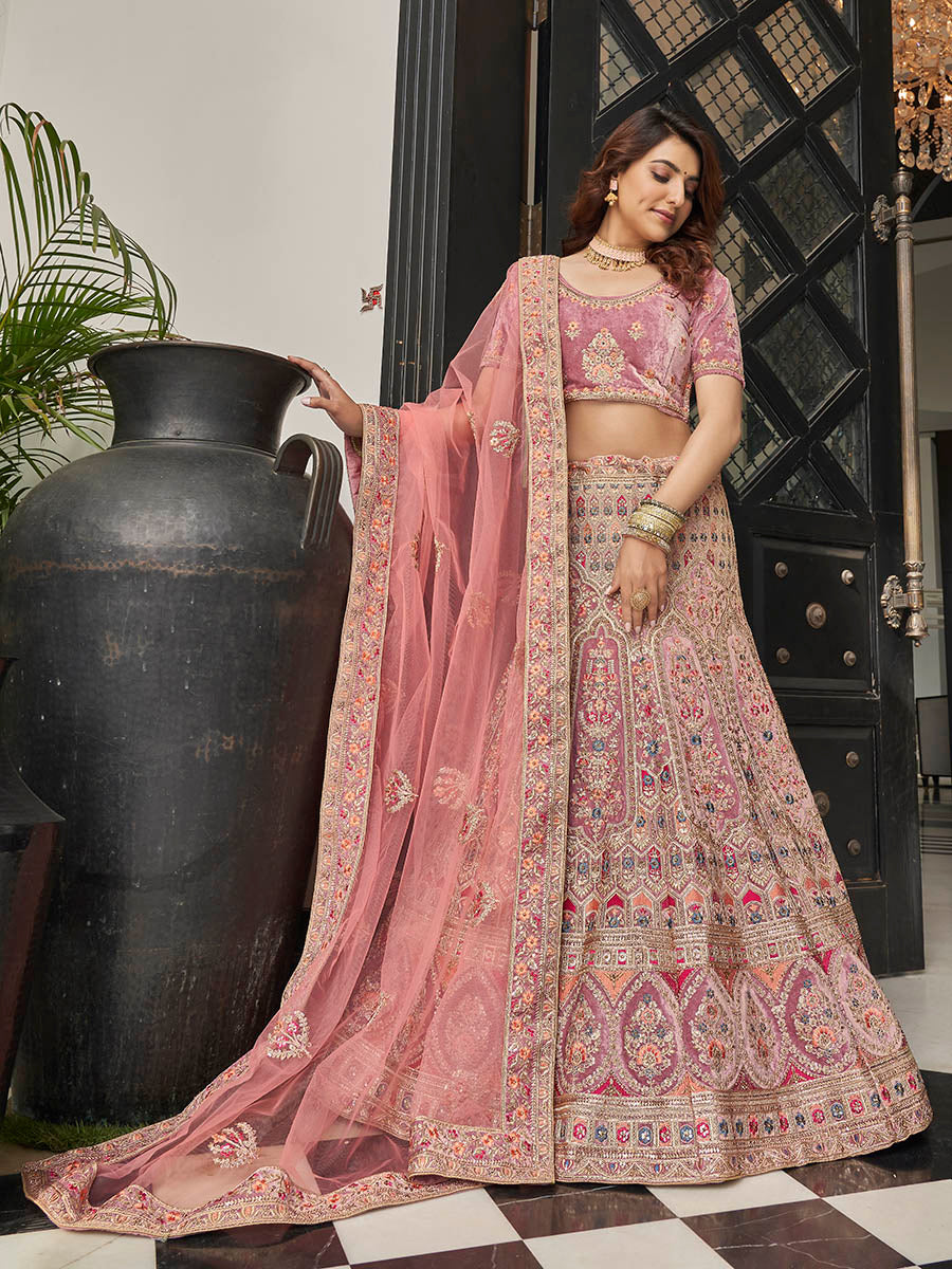 Myra Mauve Velvet Embroidered Designer Lehenga - Distacart