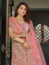 Thumbnail for Myra Mauve Velvet Embroidered Designer Lehenga - Distacart
