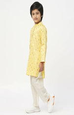 Thumbnail for Lil Drama Mehfil Yellow Kurta Pant Set For Boys - Distacart