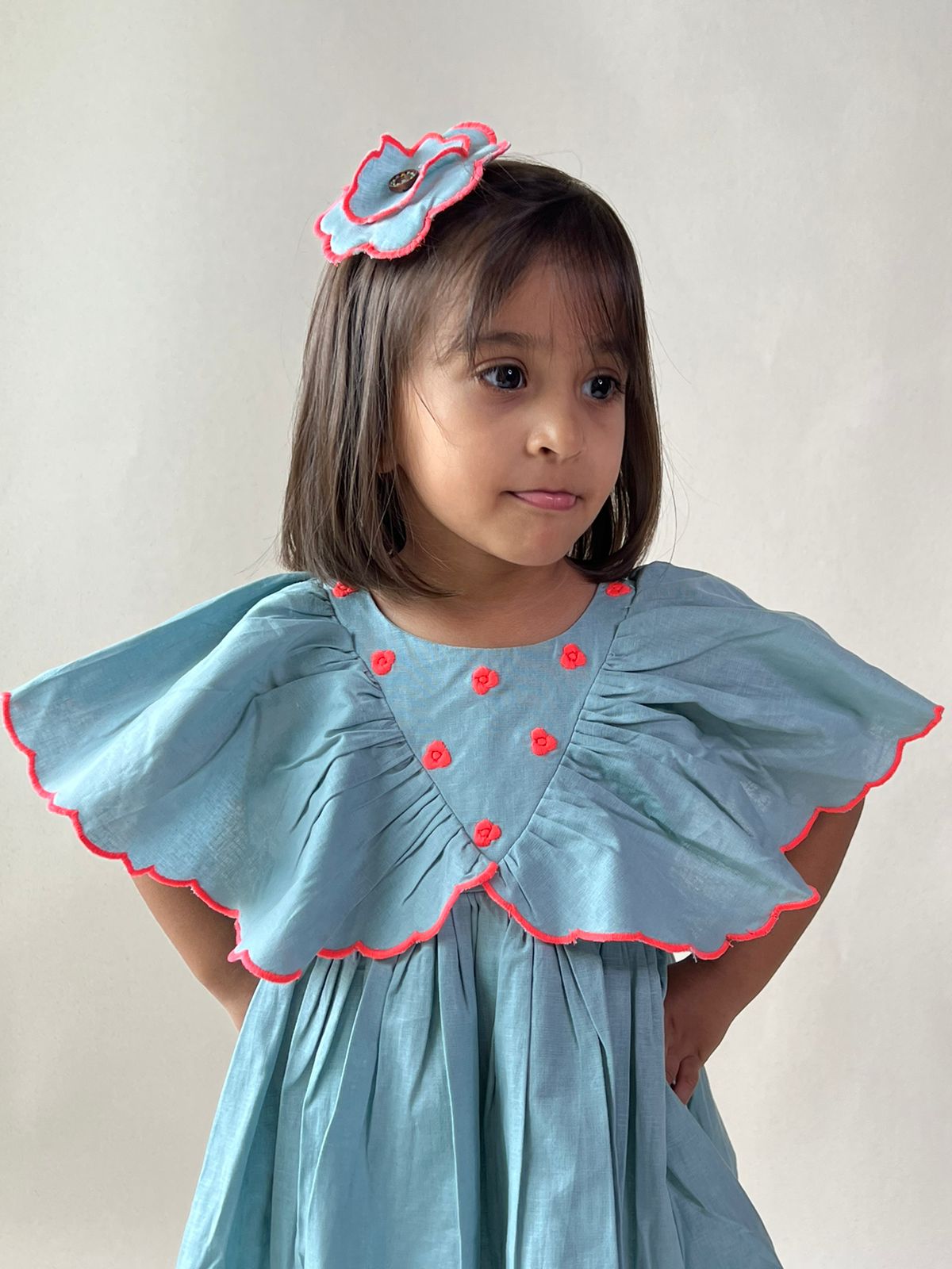 ArthLife Pale Blue Neon Embroidered Dress - Distacart