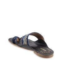 Thumbnail for Mochi Men Blue & Gold-Toned Ethnic Leather Comfort Sandals - Distacart