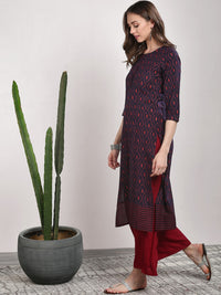 Thumbnail for Sangria Women Blue Geometric Printed Straight Kurta - Distacart