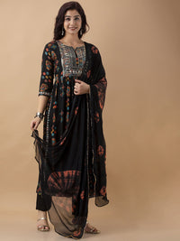 Thumbnail for Kalini Ethnic Motifs Printed Sequinned A-Line Kurta With Trousers & Dupatta - Distacart
