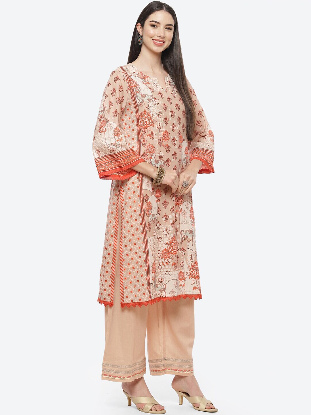 Biba Women Brown Ethnic Motifs Printed Kurta with Palazzos & With Dupatta - Distacart