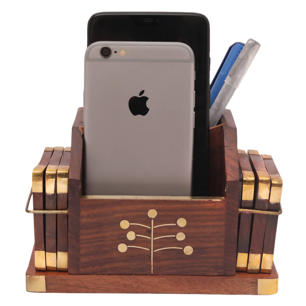 Nizalia Wooden Coaster And Pen Holder