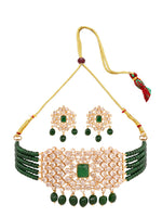 Thumbnail for Saraf RS Jewellery Gold-Plated White & Green American Diamond Studded Choker Jewellery Set - Distacart