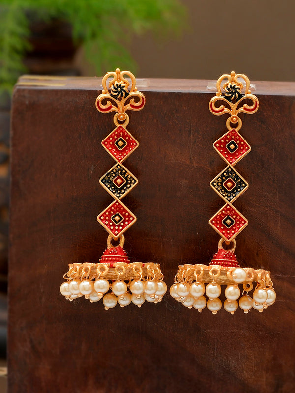 Shoshaa Gold-Toned Contemporary Jhumka Earrings - Distacart