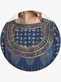 Thumbnail for Sangria Women Navy Blue & Gold-Coloured Printed Anarkali Kurta - Distacart