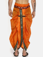 Thumbnail for Sethukrishna Men Orange Solid Readymade Dhoti Pants With Angavastram - Distacart