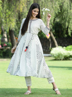 Thumbnail for Juniper Women's Ivory Georgette Printed Anarkali Kurta - Distacart