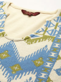 Thumbnail for Sangria Women Off White Ethnic Motifs Self Design Winter Kurta with Trousers - Distacart