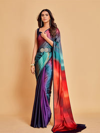 Thumbnail for Sangria Violet & Orange Ombre Satin Saree - Distacart